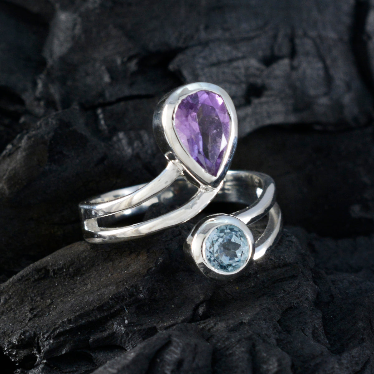 Multi Stone Toi et Moi Moroccan 925 Sterling Silver multicolor Gemstones Tiny Romantic Ring Jewelry