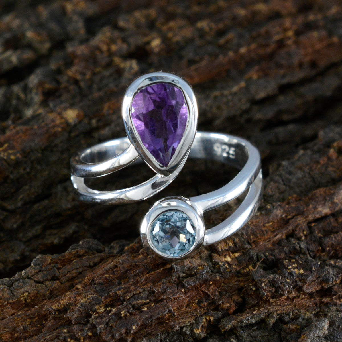 Multi Stone Toi et Moi Moroccan 925 Sterling Silver multicolor Gemstones Tiny Romantic Ring Jewelry