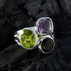 Multi Stone Trilogy African 925 Sterling Silver multicolor Gemstone Eye catching Cocktail Ring Jewelry