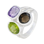 Multi Stone Trilogy African 925 Sterling Silver multicolor Gemstone Eye catching Cocktail Ring Jewelry