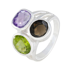 Multi Stone Trilogy African 925 Sterling Silver multicolor Gemstone Eye catching Cocktail Ring Jewelry
