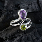 Multi Stone Toi et Moi Egyptian Silver multicolor Gems Tiny Feminine Ring Jewellery