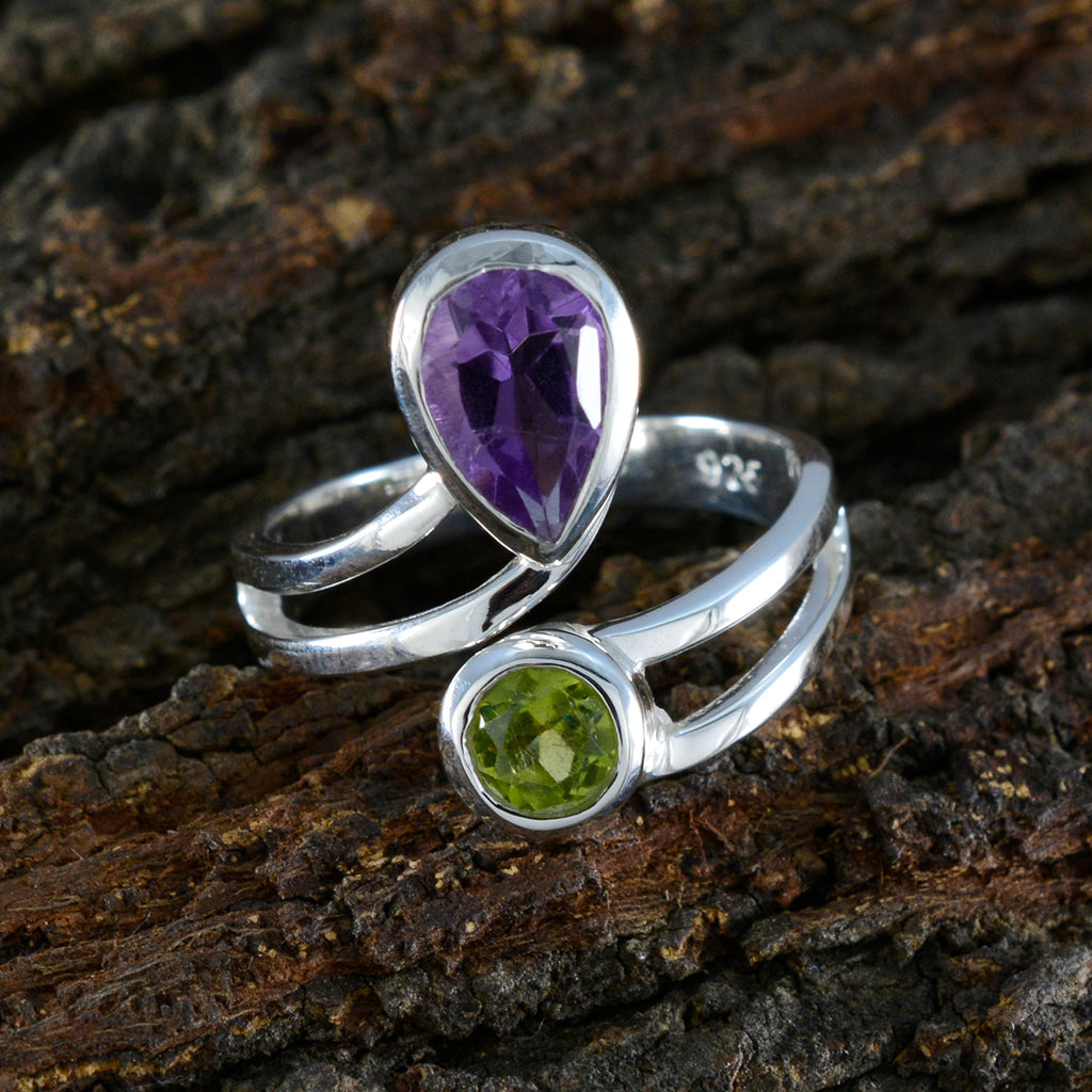 Multi Stone Toi et Moi Egyptian Silver multicolor Gems Tiny Feminine Ring Jewellery