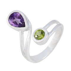 Multi Stone Toi et Moi Egyptian Silver multicolor Gems Tiny Feminine Ring Jewellery