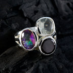 Multi Stone Trilogy Russian Silver multicolor Gemstones Eye catching Cocktail Ring Jewellery