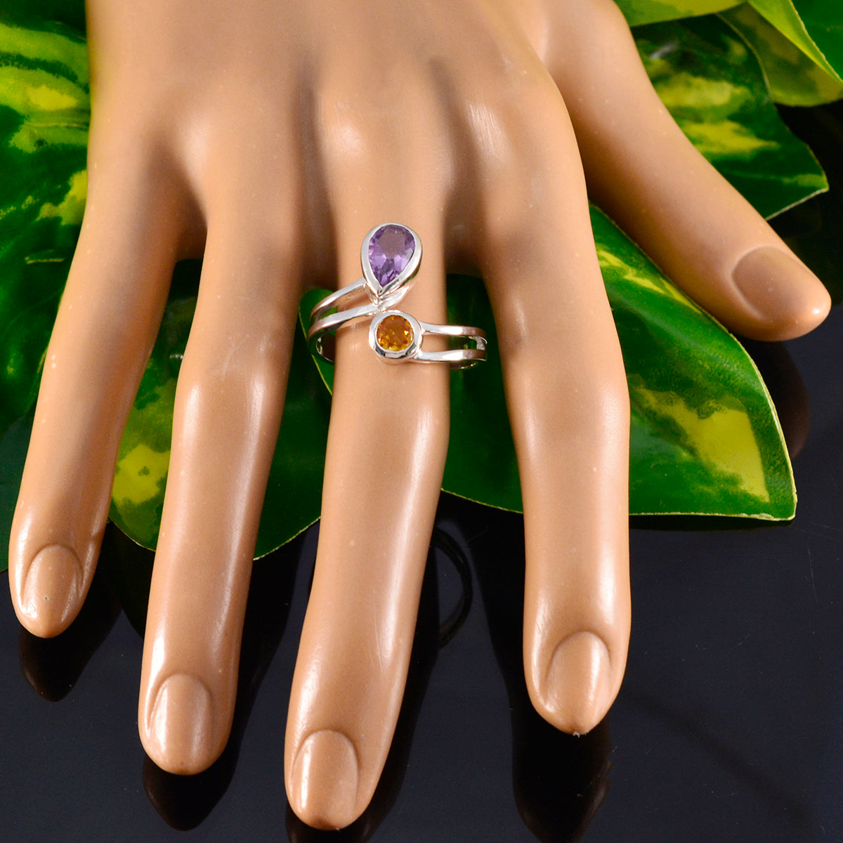 Toi et Moi, französischer Sterlingsilber-Ring mit mehreren Steinen, mehrfarbiger Edelstein, kleiner Liebesring, Schmuck