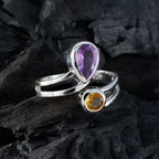 Multi Stone Toi et Moi French Sterling Silver multicolor Gemstone Tiny Love Ring Jewelry
