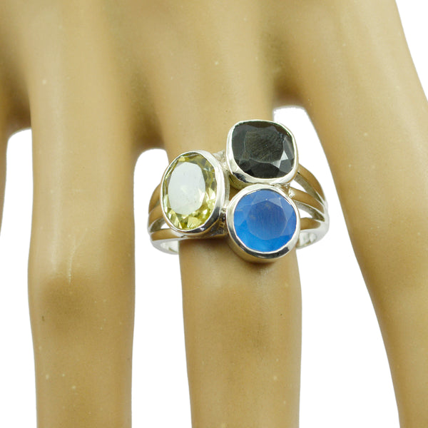 Multi Stone Trilogy Moroccan 925 Sterling Silver multicolor Gemstones Mid weight Cocktail Ring Jewelry