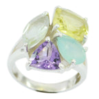 Multi Stone quarter German 92.5 Silver multicolor Gemstones Versatile Cocktail Ring Jewellery
