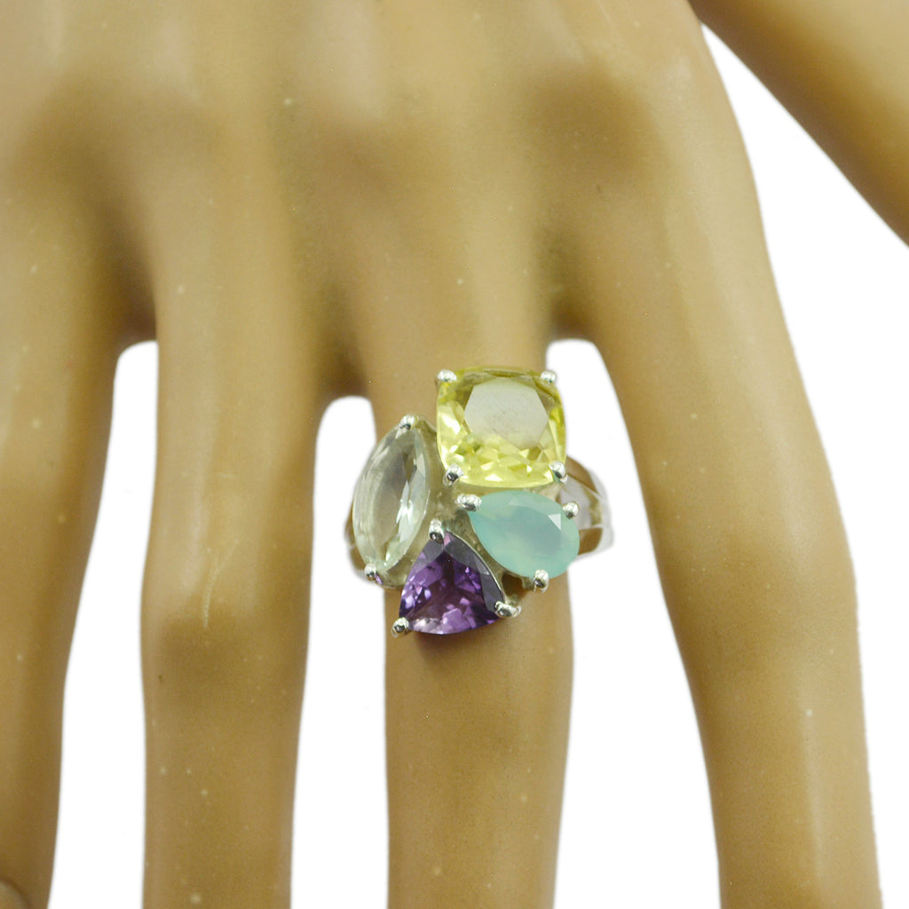 Multi Stone quarter German 92.5 Silver multicolor Gemstones Versatile Cocktail Ring Jewellery
