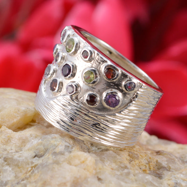 Multi Stone multiple Russian 92.5 Silver multicolor Gems Essential  Cocktail Ring Jewellery