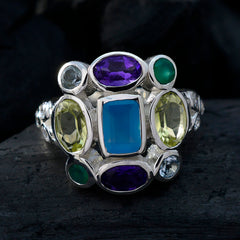 Multi Stone Navratna German 92.5 Silver multicolor Gems Classic Cocktail Ring Jewelry