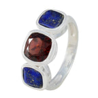 Multi Stone Trilogy French Silver multicolor Gems Slim Artisan Ring Jewellery