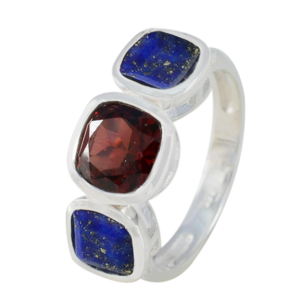 Multi Stone Trilogy French Silver multicolor Gems Slim Artisan Ring Jewellery