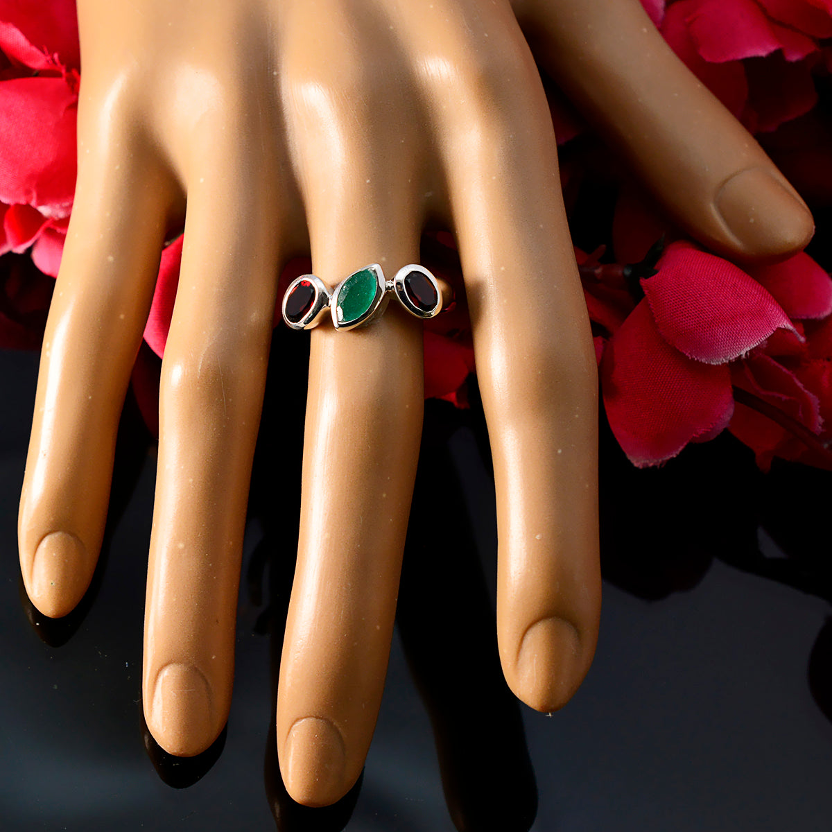 Multi Stone Trilogy African 925 Sterling Silver multicolor Gems Minimal Cultural Ring Jewellery