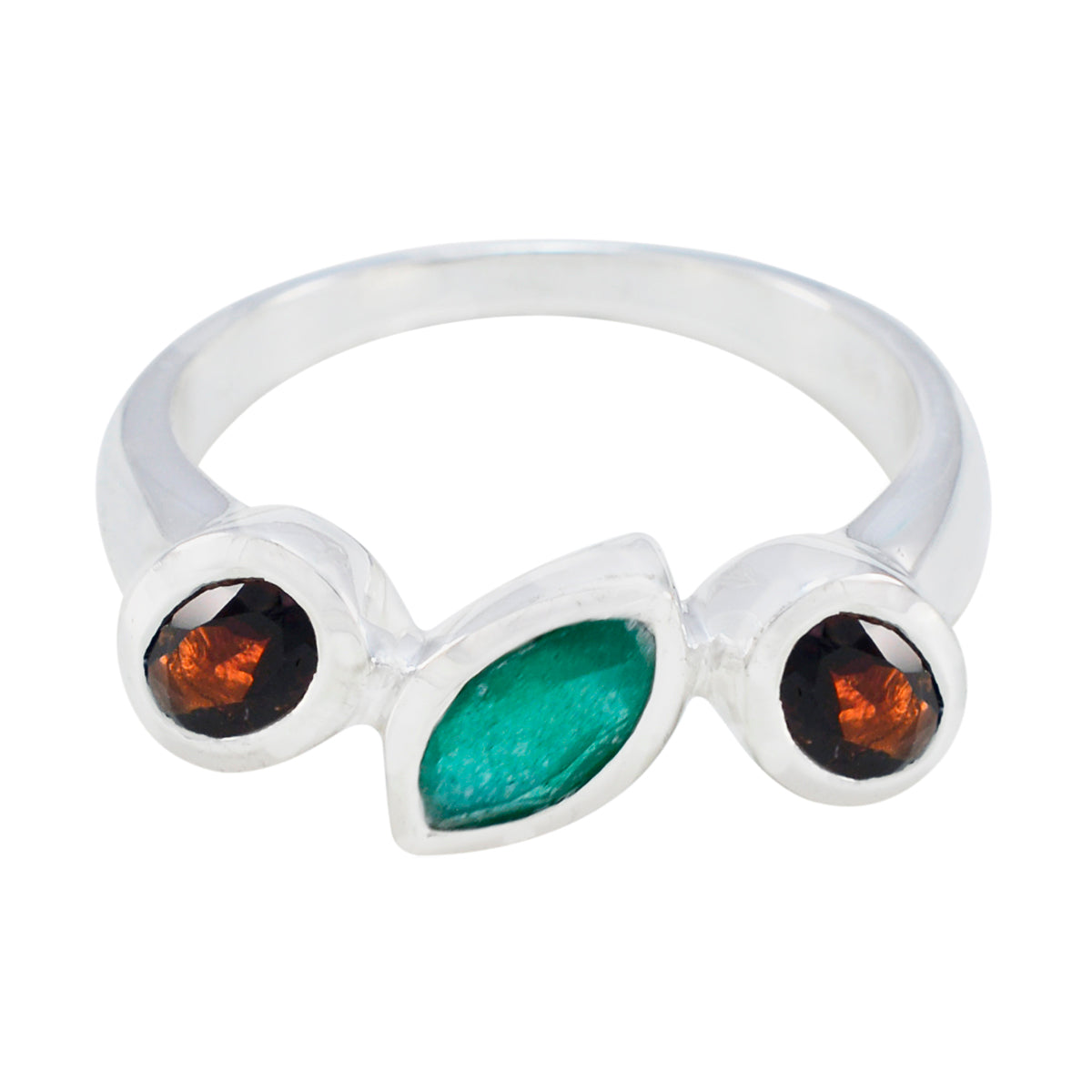 Multi Stone Trilogy African 925 Sterling Silver multicolor Gems Minimal Cultural Ring Jewellery Main image