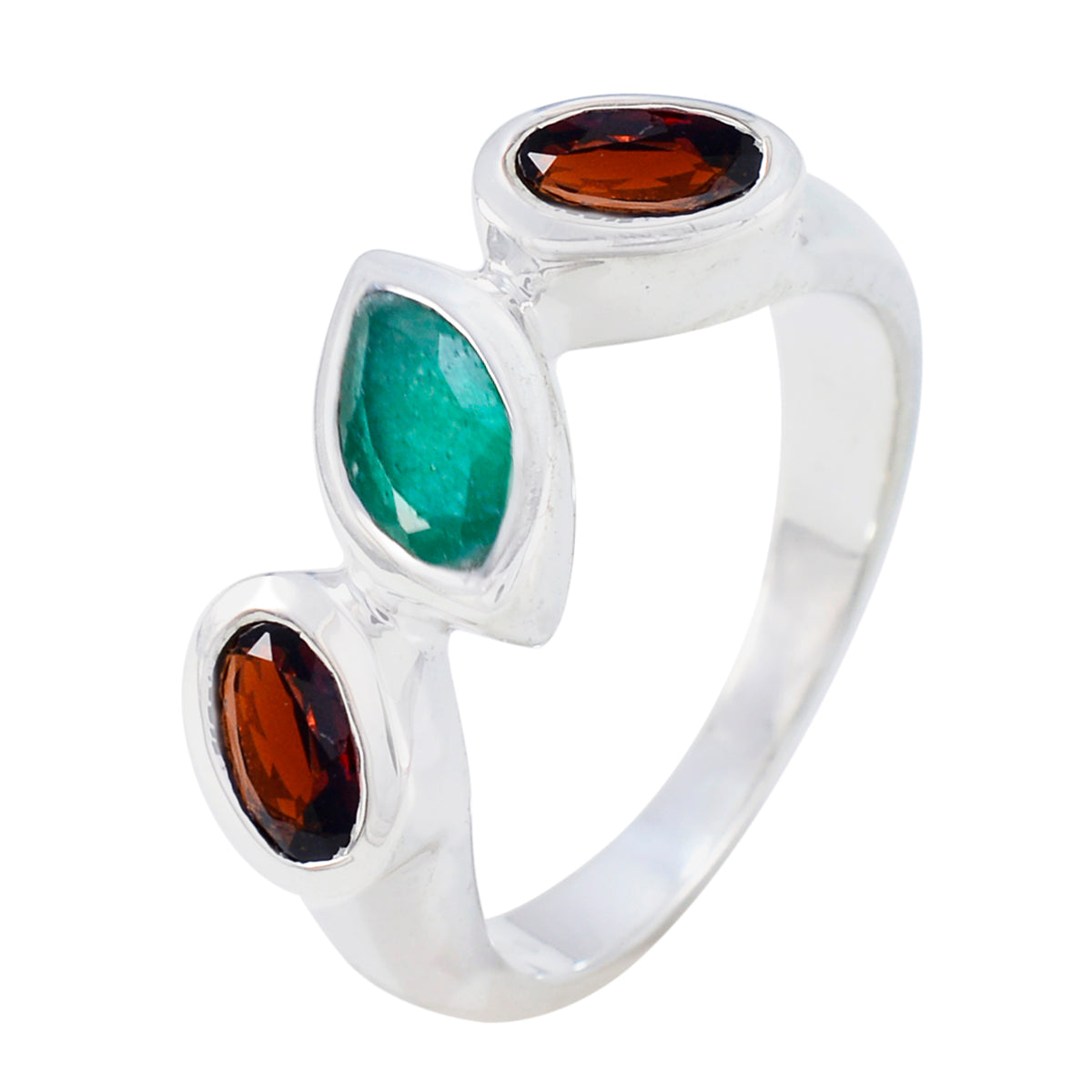 Multi Stone Trilogy African 925 Sterling Silver multicolor Gems Minimal Cultural Ring Jewellery