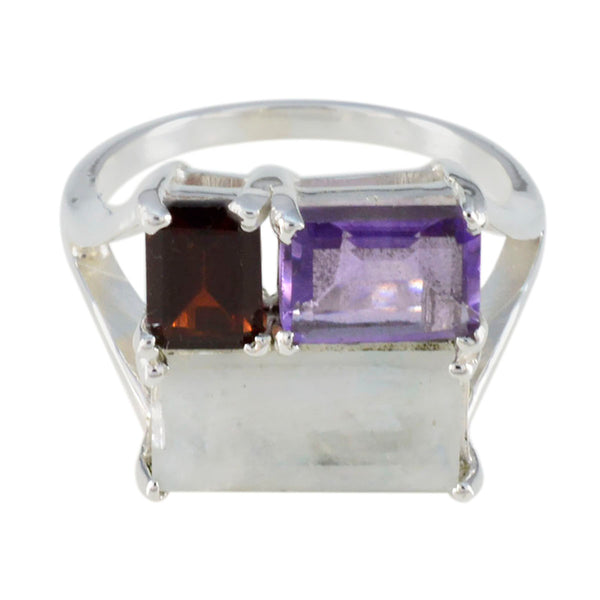 Multi Stone Trilogy German Sterling Silver multicolor Gems Classic Trendy Ring Jewellery