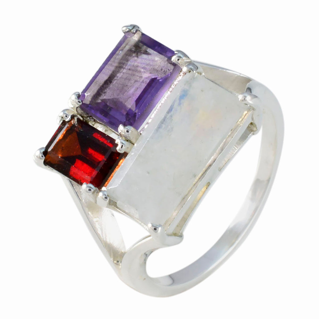 Multi Stone Trilogy German Sterling Silver multicolor Gems Classic Trendy Ring Jewellery