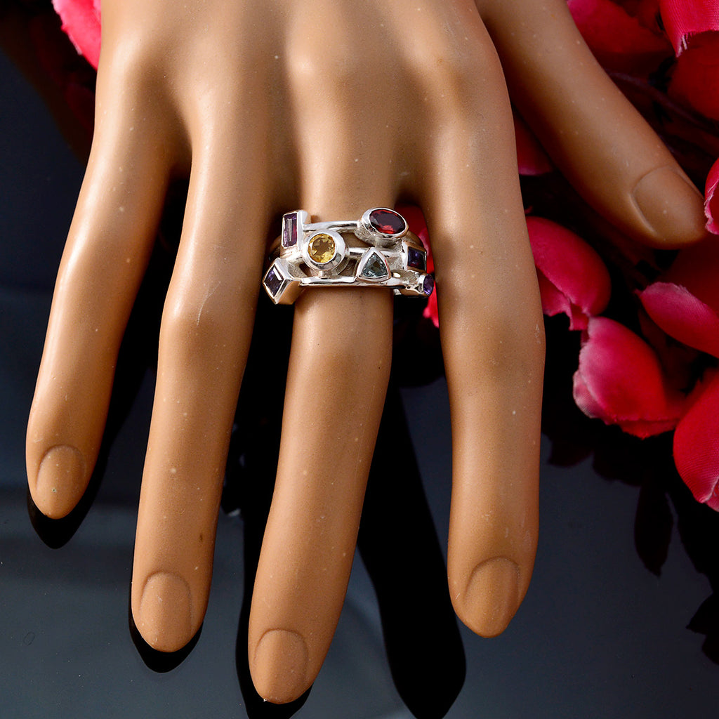 Multi Stone multiple Moroccan Silver multicolor Gemstones Versatile Cocktail Ring Jewellery