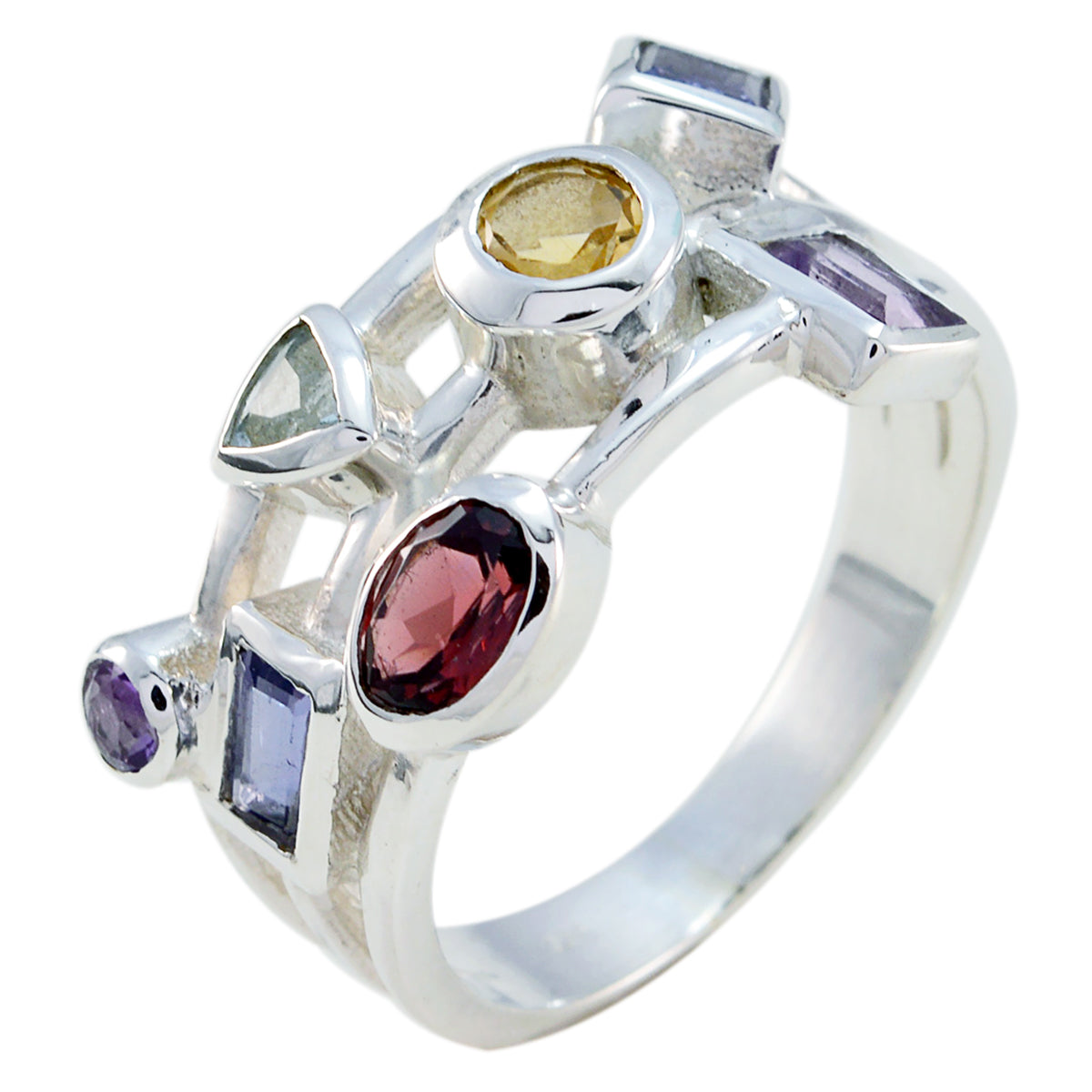Multi Stone multiple Moroccan Silver multicolor Gemstones Versatile Cocktail Ring Jewellery Главное изображение товара