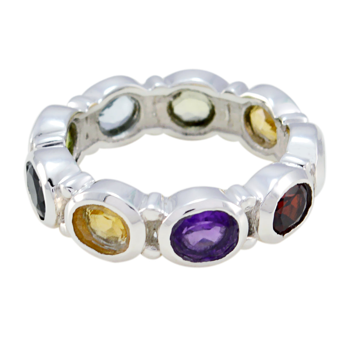 Multi Stone multiple German Silver multicolor Gems Classic Eternity Band Jewellery Huvudsaklig produktbild