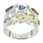 Multi Stone multiple African 925 Silver multicolor Gemstones Eye catching Cocktail Ring Jewellery