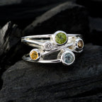 Multi Stone Penta Moroccan 925 Silver multicolor Gemstone Classic Modern Ring Jewelry