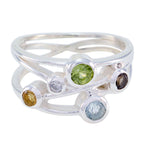 Multi Stone Penta Moroccan 925 Silver multicolor Gemstone Classic Modern Ring Jewelry