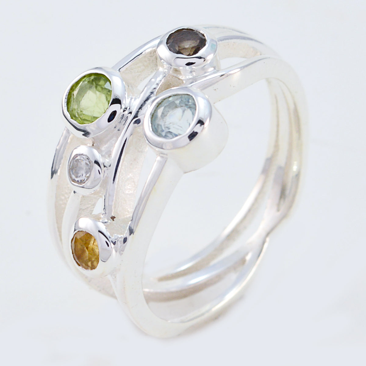 Multi Stone Penta Marokkanischer 925 Silber mehrfarbiger Edelstein Klassisch Modern Ring Schmuck Zweitbild