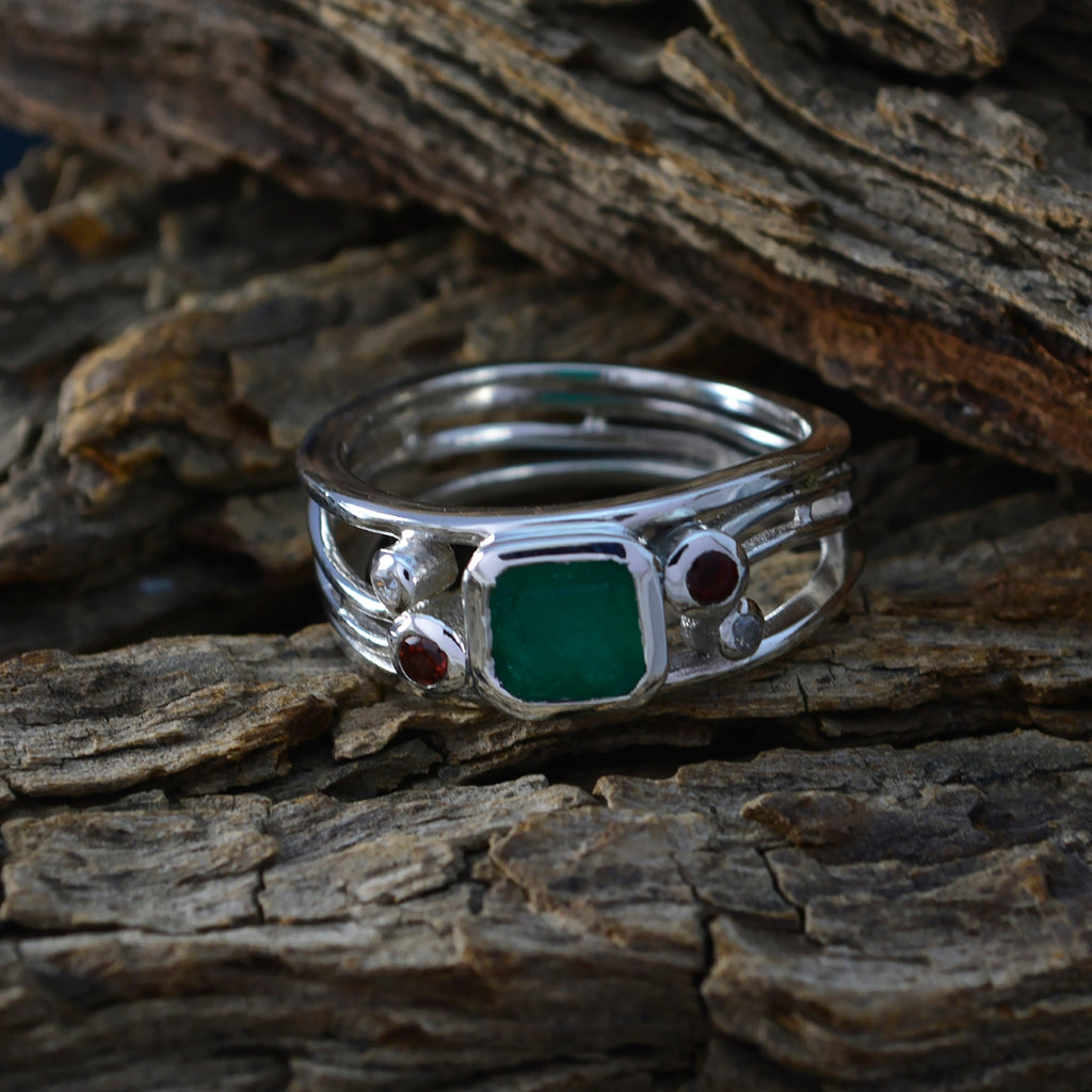 Multi Stone Penta Russian 92.5 Silver multicolor Gemstone Minimal Artisan Ring Jewellery