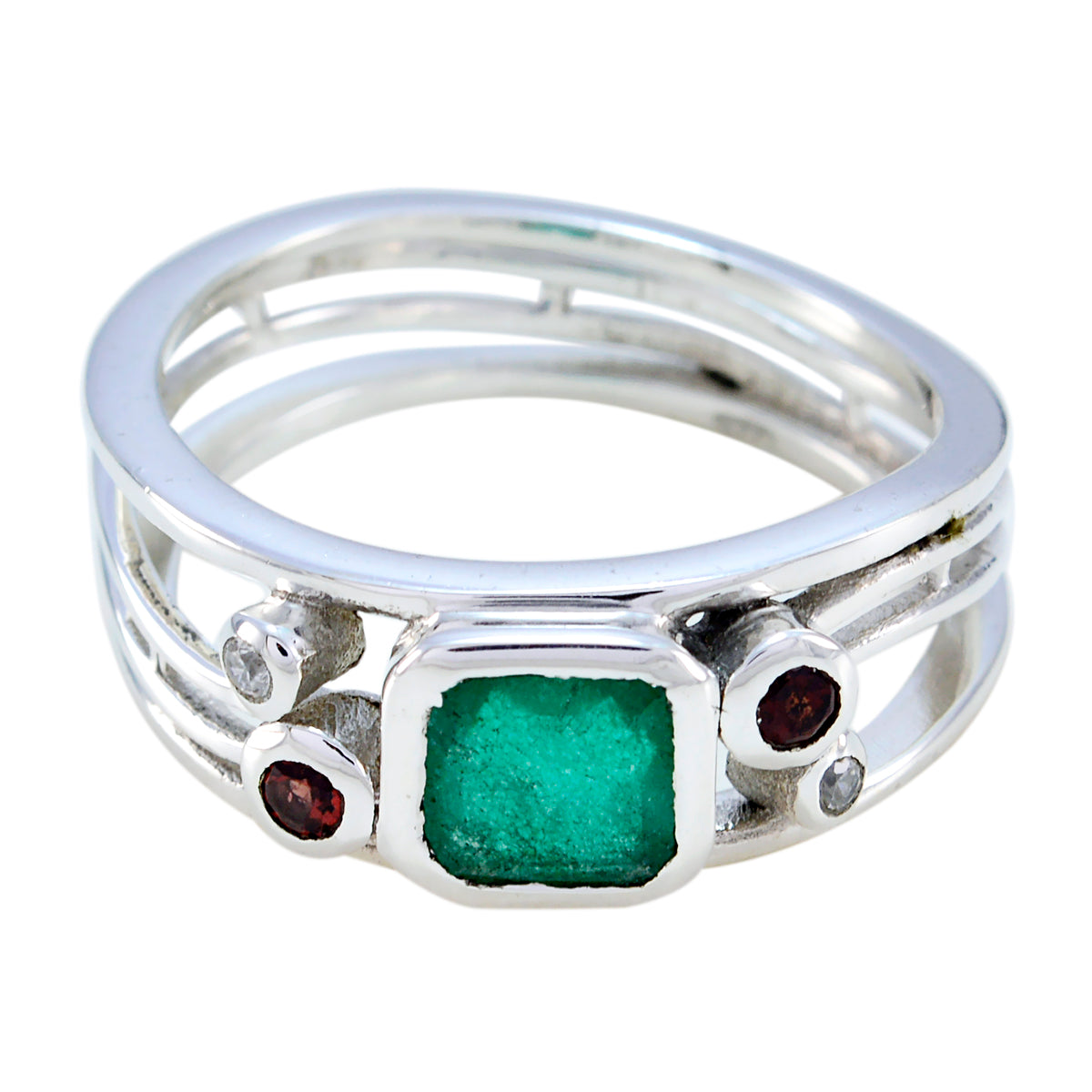 Multi Stone Penta Russian 92.5 Silver multicolor Gemstone Minimal Artisan Ring Jewellery