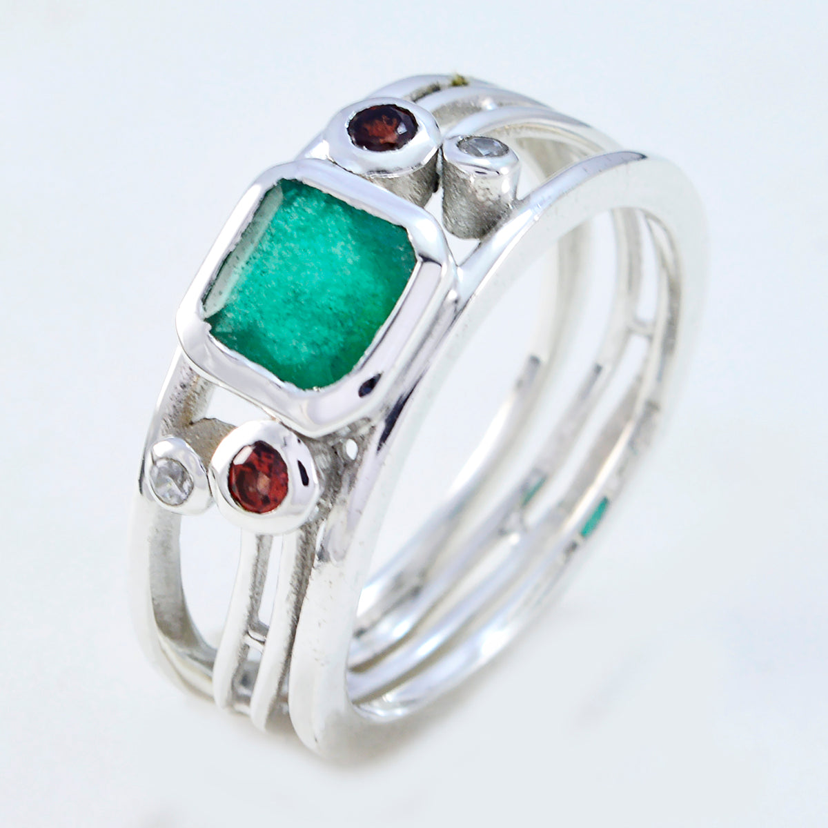 Multi Stone Penta Russian 92.5 Silver multicolor Gemstone Minimal Artisan Ring Jewellery