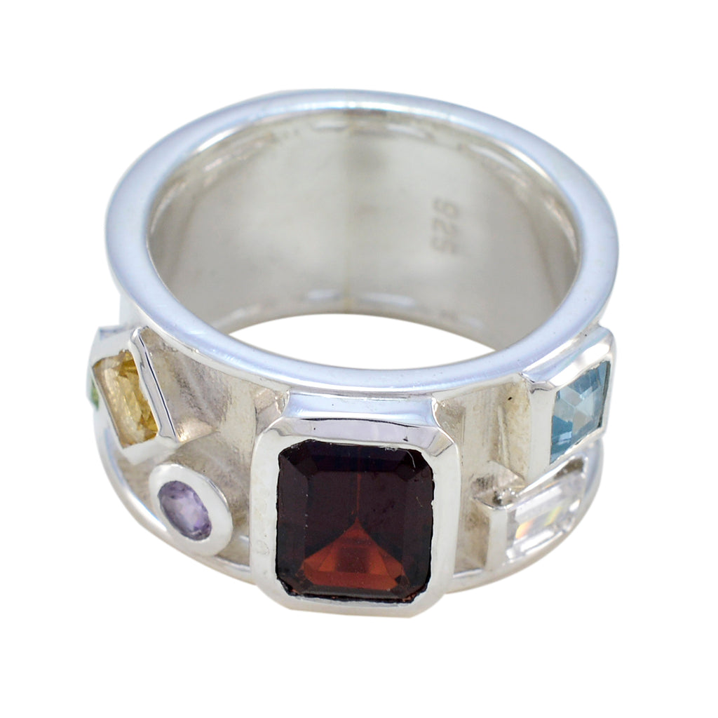Multi Stone Hexa Egyptian 925 Sterling Silver multicolor Gems Essential  Abstract Band Jewelry