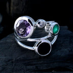 Multi Stone quarter Russian Sterling Silver multicolor Gemstones Minimal Abstract Ring Jewellery