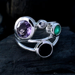Multi Stone quarter Russian Sterling Silver multicolor Gemstones Minimal Abstract Ring Jewellery