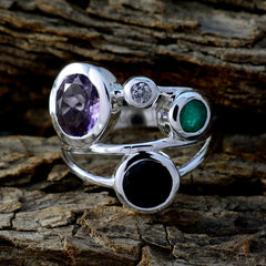 Multi Stone quarter Russian Sterling Silver multicolor Gemstones Minimal Abstract Ring Jewellery