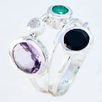 Multi Stone quarter Russian Sterling Silver multicolor Gemstones Minimal Abstract Ring Jewellery