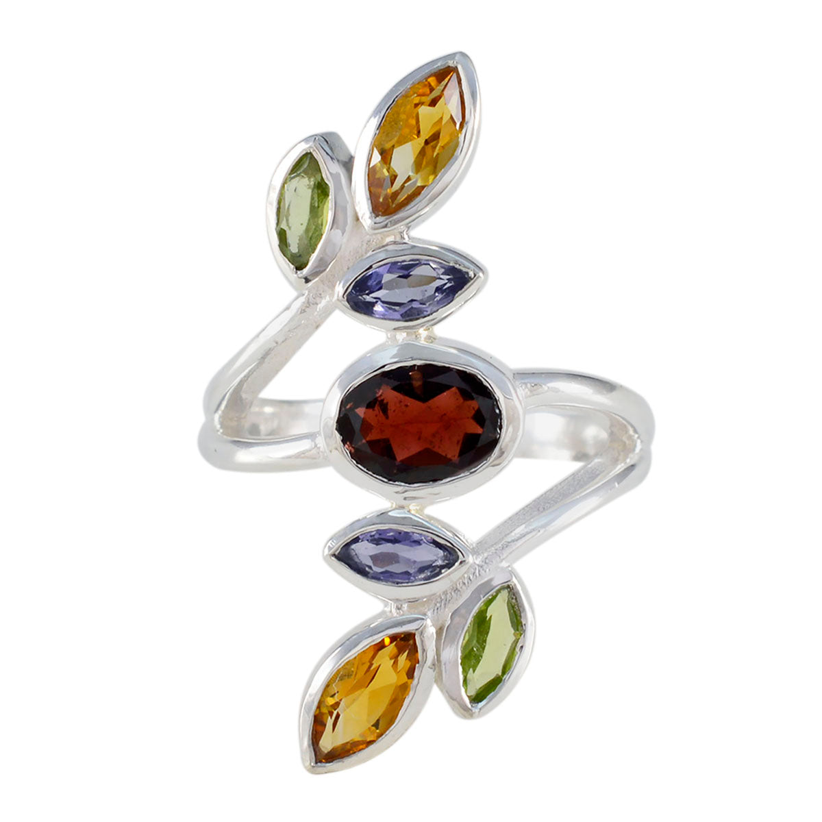 Multi Stone Hepta Egyptian Sterling Silver multicolor Gemstone Mid weight Cocktail Ring Jewellery Главное изображение товара