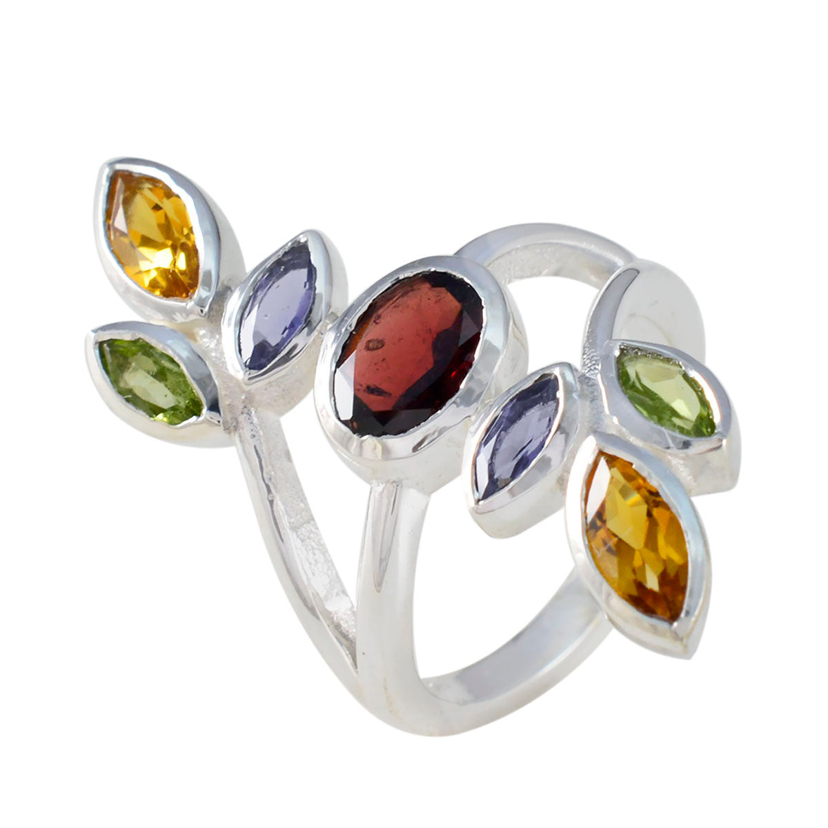 Multi Stone Hepta Egyptian Sterling Silver multicolor Gemstone Mid weight Cocktail Ring Jewellery