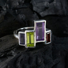 Multi Stone quarter French 925 Sterling Silver multicolor Gems Featherlight Cocktail Ring Jewellery