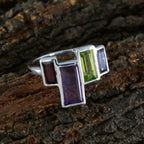 Multi Stone quarter French 925 Sterling Silver multicolor Gems Featherlight Cocktail Ring Jewellery