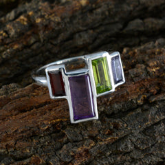 Multi Stone quarter French 925 Sterling Silver multicolor Gems Featherlight Cocktail Ring Jewellery