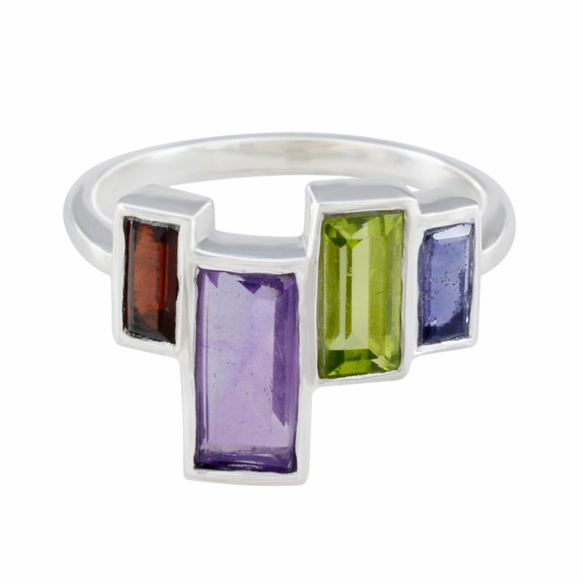 Multi Stone quarter French 925 Sterling Silver multicolor Gems Featherlight Cocktail Ring Jewellery Hoofdafbeelding