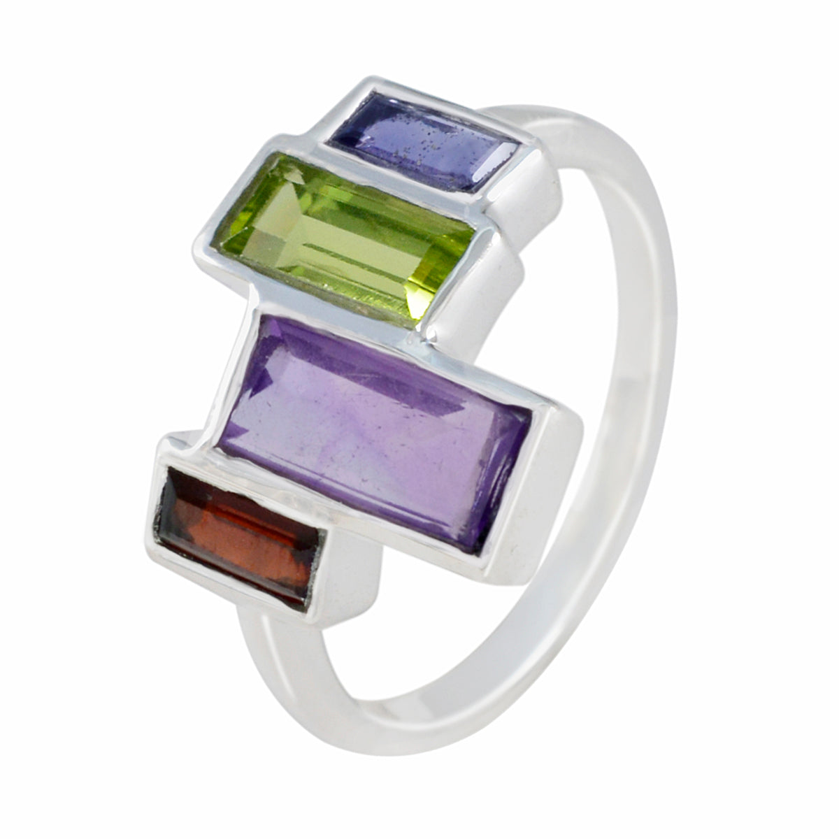 Multi Stone quarter French 925 Sterling Silver multicolor Gems Featherlight Cocktail Ring Jewellery