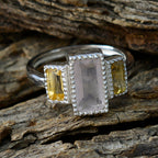 Multi Stone Trilogy French Silver multicolor Gems Featherlight Luxurious Ring Jewelry