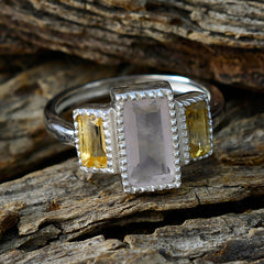 Multi Stone Trilogy French Silver multicolor Gems Featherlight Luxurious Ring Jewelry