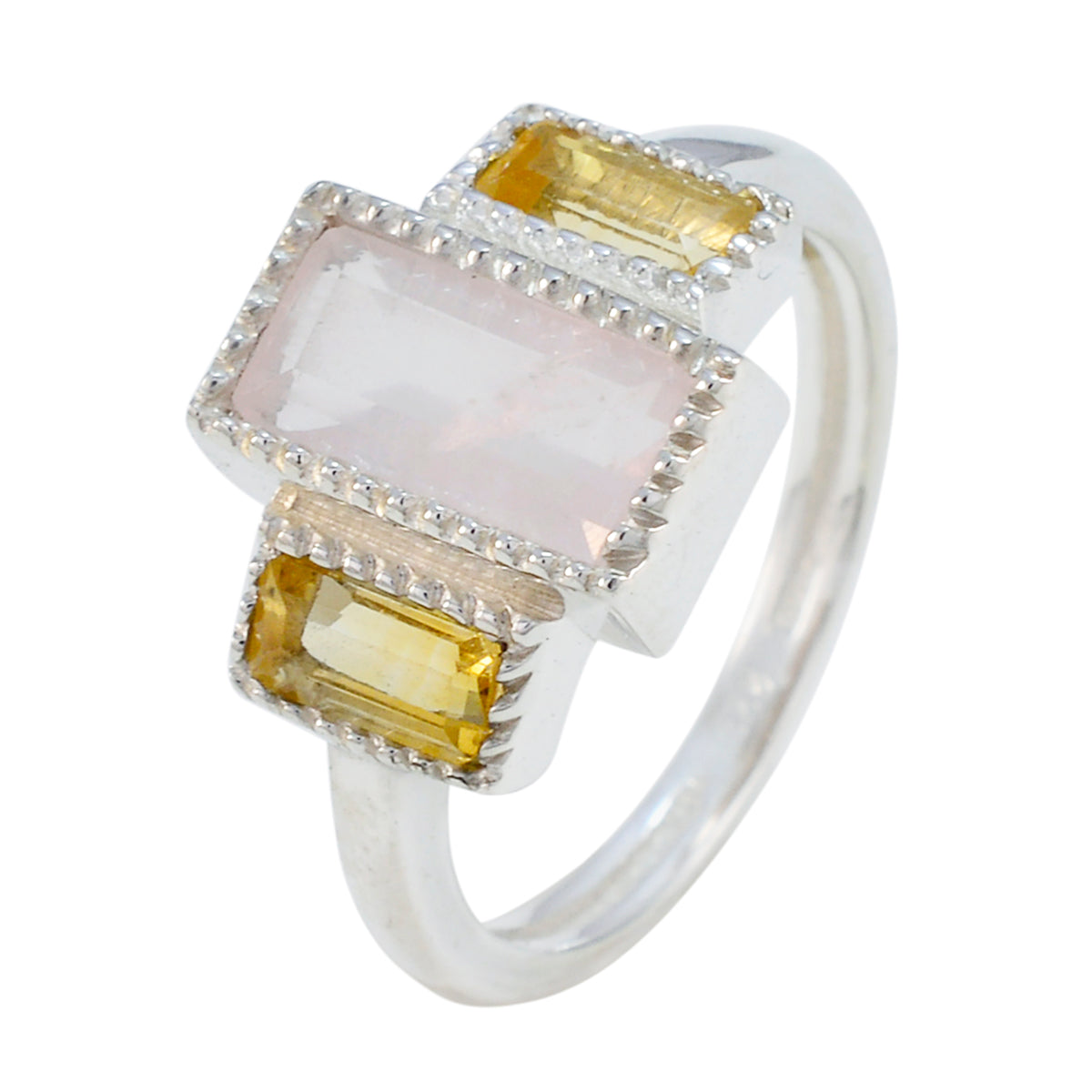 Multi Stone Trilogy French Silver multicolor Gems Featherlight Luxurious Ring Jewelry