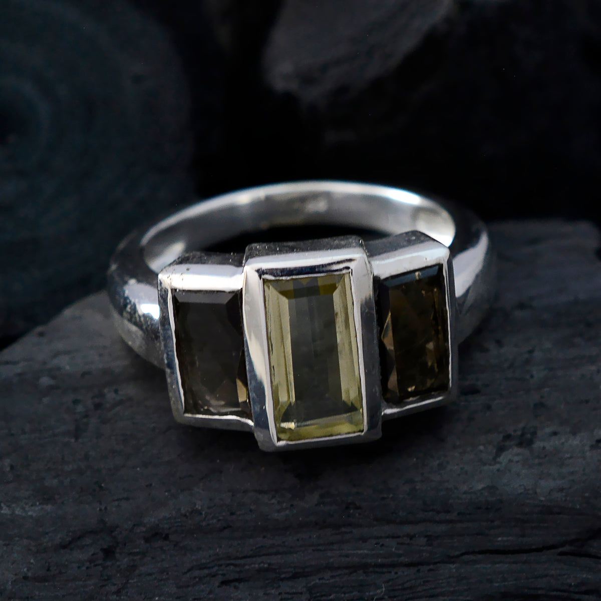 Multi Stone Trilogy French 925 Sterling Silver multicolor Gemstones Minimal Sophisticated Ring Jewelry