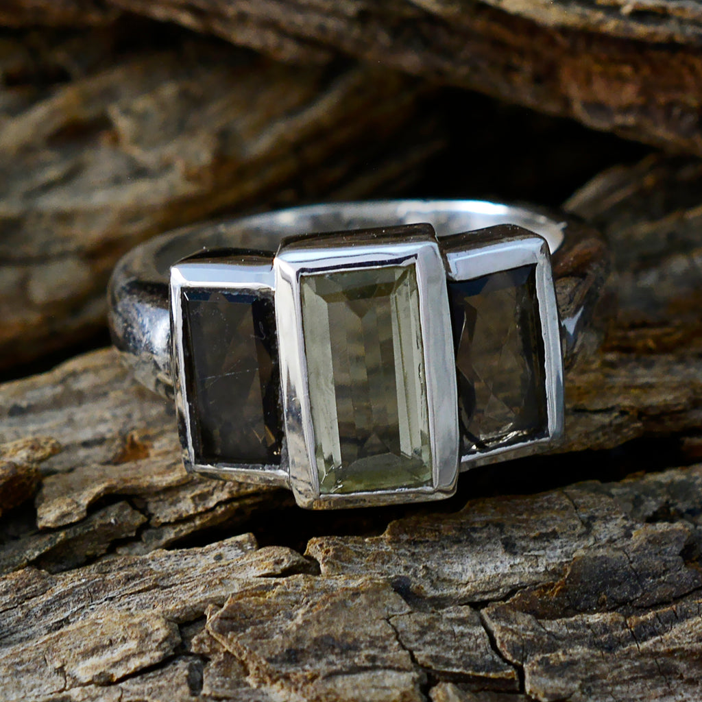 Multi Stone Trilogy French 925 Sterling Silver multicolor Gemstones Minimal Sophisticated Ring Jewelry